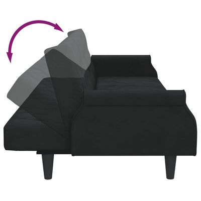 vidaXL Kavč dvosed z blazinami in stolčkom za noge črn žamet