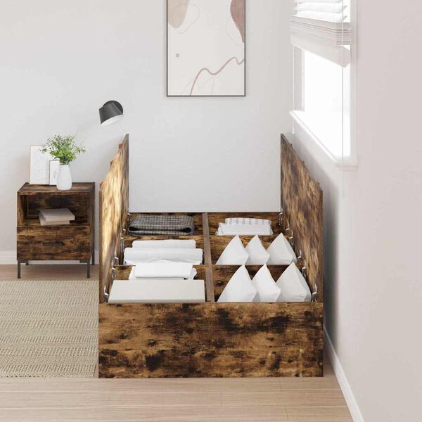 vidaXL Postelja z dodatnim prostorom za shranjevanje Dimljeni oreh