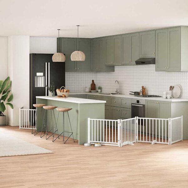 vidaXL Ograda za pse z vrati zložljiva 12 panelov bela 960 cm les