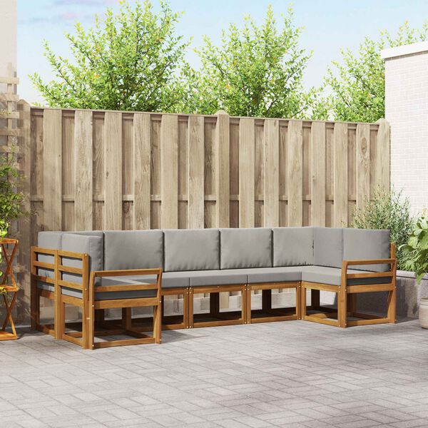 vidaXL Zunanja garnitura za sedenje 7 pcs Naravna in svetlo siva