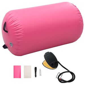 vidaXL Napihljiv gimnastično valj s tlačilko 100x60 cm PVC roza