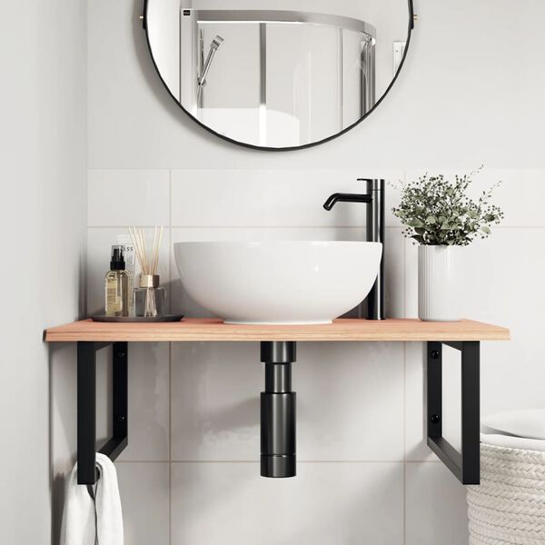 vidaXL Stenska polica za umivalnik jeklo in trdna hrastovina