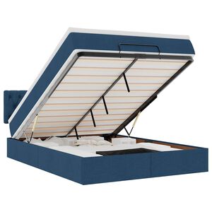 vidaXL Otomanska postelja z vzmetnico moder 140x190 cm blago