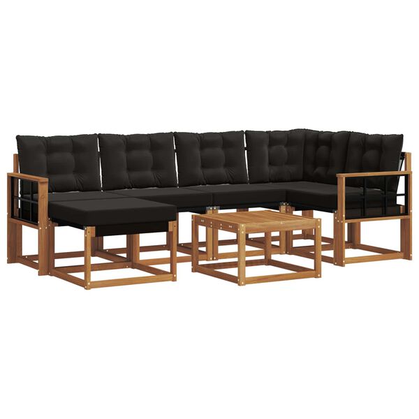 vidaXL Zunanja garnitura za sedenje z blazino 7 pcs Naravna in črna