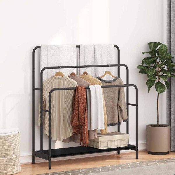 vidaXL Su&scaron;ilnik za oblačila s polico Črna Orehovina 90 x 30 x 100,5 cm