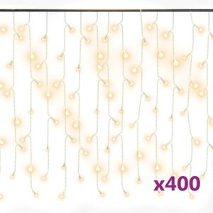 vidaXL LED zavesa ledene sveče 10 m 400 toplo belih LED lučk 8 funkcij