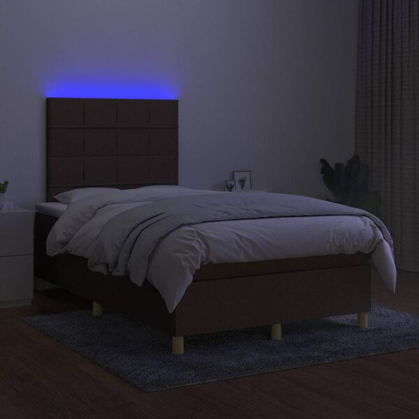 vidaXL Box spring postelja z vzmetnico LED tem. rjava 120x190 cm blago