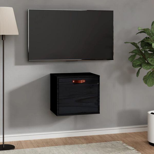 vidaXL Stenska omarica črna 40x30x35 cm trdna borovina