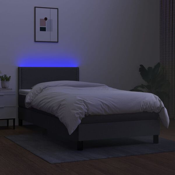 vidaXL Box spring postelja z vzmetnico LED temno siva 80x200 cm blago