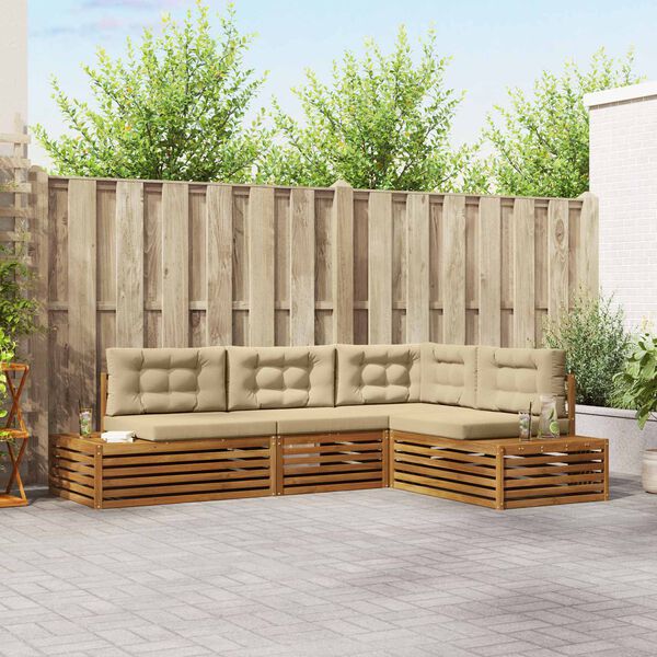 vidaXL Zunanja garnitura za sedenje z blazino 4 Kos Naravna in bež