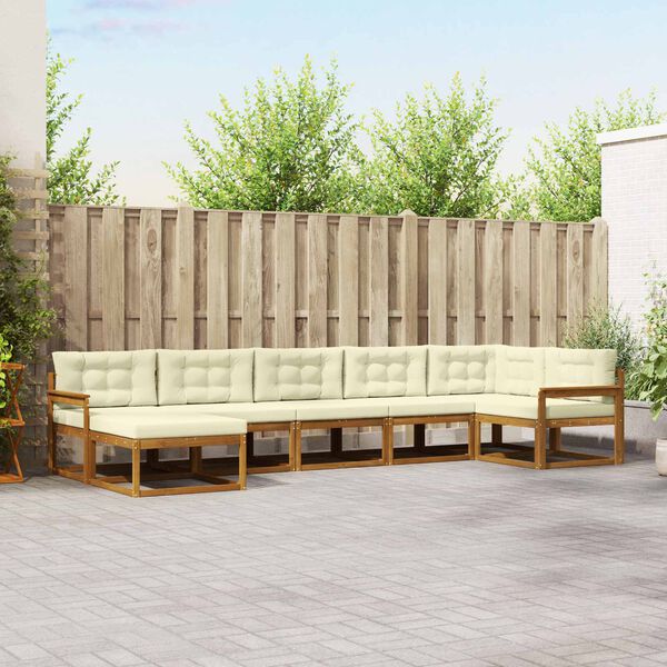 vidaXL Zunanja garnitura za sedenje z blazino 7 pcs Naravna in smetana