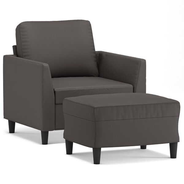vidaXL Fotelj s stolčkom za noge siv 60 cm umetno usnje
