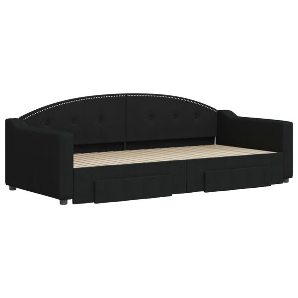 vidaXL Izvlečna dnevna postelja s predali črna 90x200 cm blago