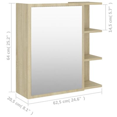 vidaXL Kopalniška omarica z ogledalom sonoma hrast 62,5x20,5x64 cm
