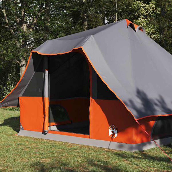 vidaXL Tipi šotor s streho Siva in oranžna 358 x 296 x 258 cm tafeta