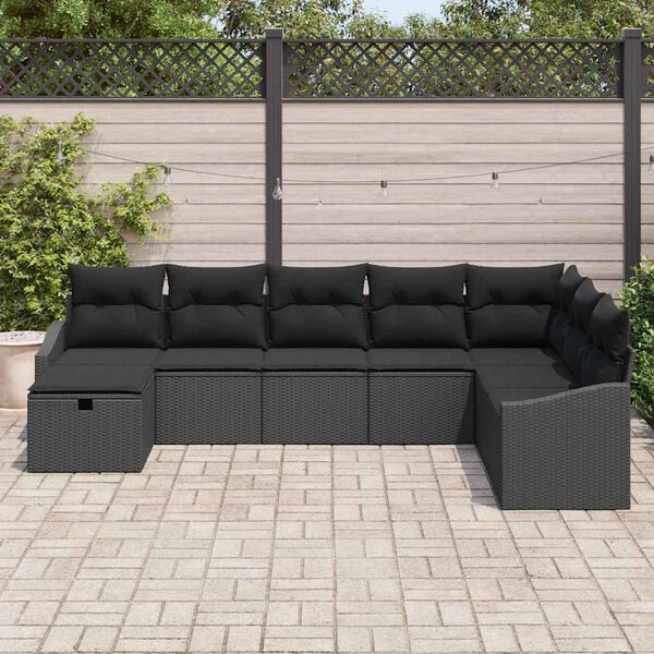 vidaXL Vrtna sedežna garnitura 8 pcs Črna 55 x 62 x 69 cm Poly ratan