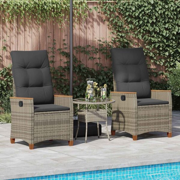 vidaXL Ležeči vrtni stol Siva in temno siva 64 x 57,5 x 112 cm