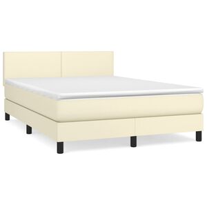 vidaXL Box spring postelja z vzmetnico krem 140x200 cm umetno usnje
