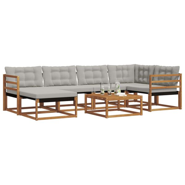 vidaXL Zunanja garnitura za sedenje 7 pcs Naravna in svetlo siva