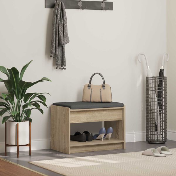 vidaXL Haldna klop z blazino s polico Sonoma hrast 63 x 38 x 45 cm