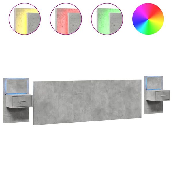 vidaXL Posteljno vzglavje z omaricami betonsko siv 240 cm inž. les