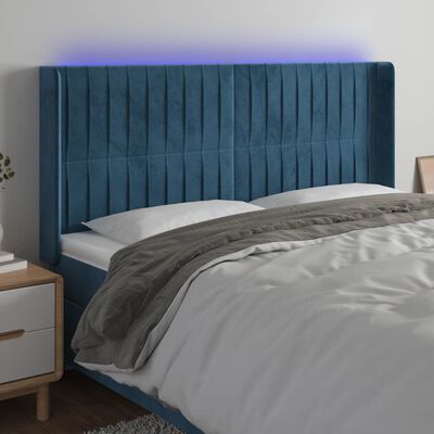 vidaXL LED posteljno vzglavje temno modro 183x16x118/128 cm žamet