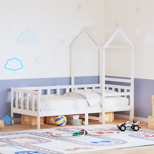 vidaXL Dnevna postelja s streho bela 80x200 cm trdna borovina