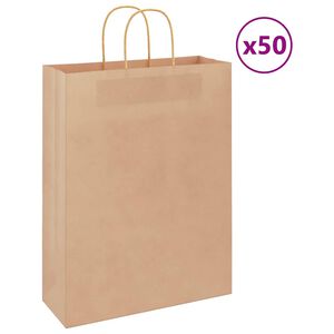 vidaXL Papirnate vrečke 50 kosov z ročaji rjave barve 32x12x42 cm