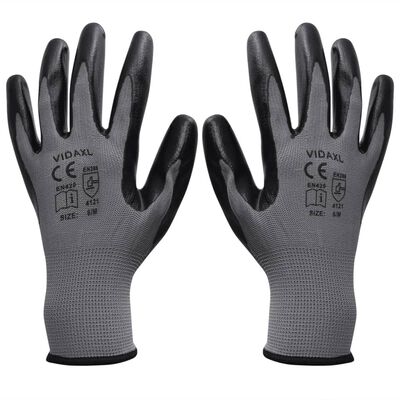 vidaXL Delovne rokavice nitril 1 par sive in črne velikost 9/L