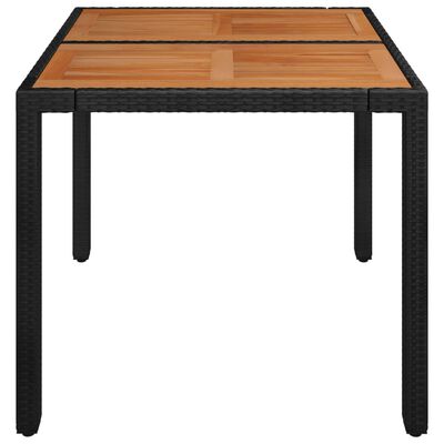vidaXL Vrtna miza z leseno mizno ploščo črna 90x90x75 cm poli ratan