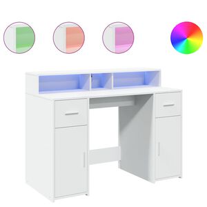 vidaXL Pisalna miza z LED lučkami bela 120x55x91 cm inženirski les