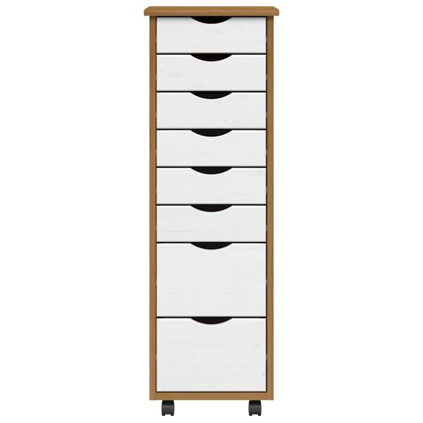 vidaXL Premična omarica s predali MOSS medeno rjava trdna borovina