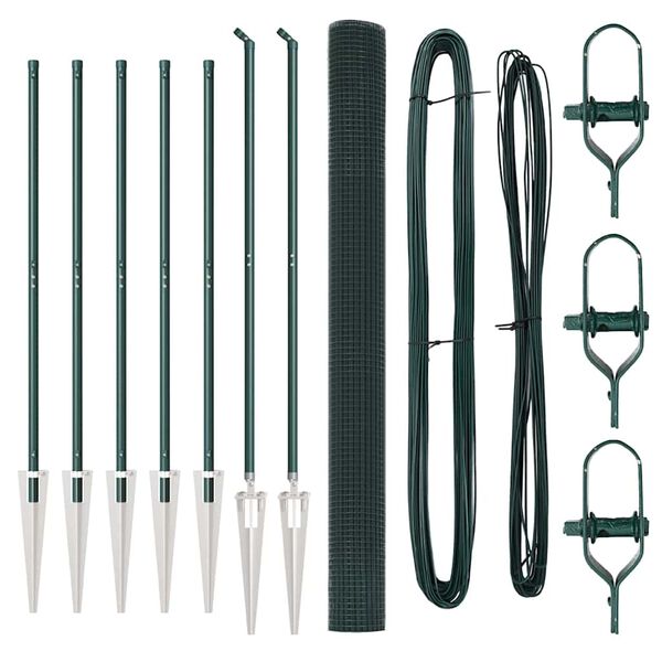 vidaXL Ogrodje s stebri Zelena 1.5 x 10 m Jeklo