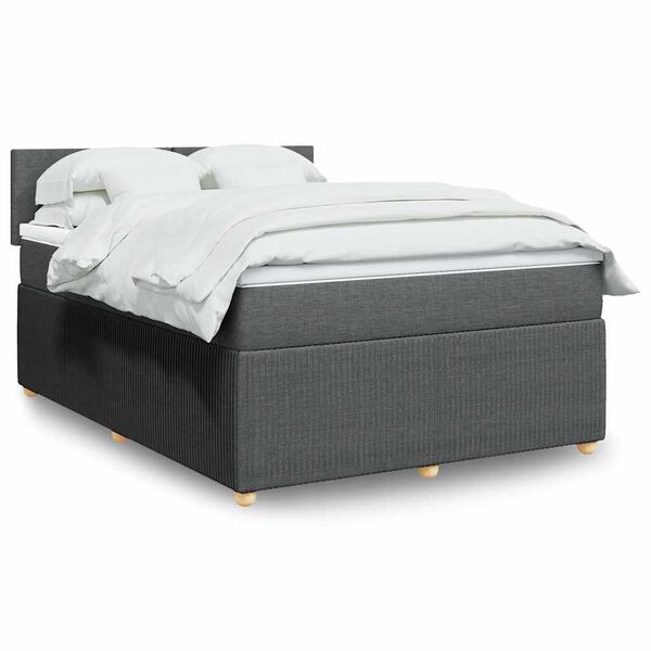 vidaXL Box spring postelja z vzmetnico temno siva 140x200 cm blago