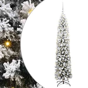 vidaXL Umetno božično drevo z LED lučkami Zelena in bela 180 cm