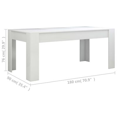vidaXL Jedilna miza visok sijaj bela 180x90x76 cm iverna plošča