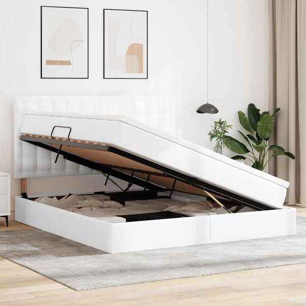 vidaXL Postelja s shranjevanjem Bela 180 x 200 cm Umjetno usnje