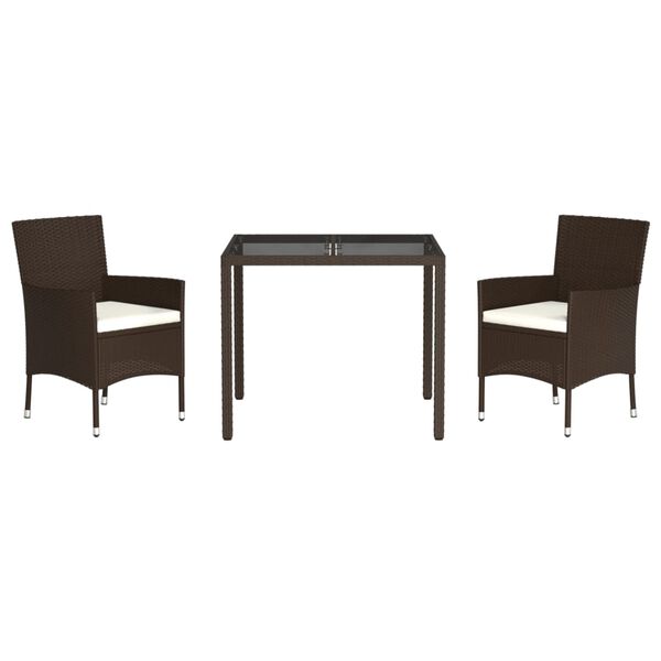 vidaXL Vrtna jedilna garnitura 3-delna z blazinami rjav poli ratan