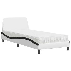 vidaXL Postelja z vzmetnico Dover bela in črna 80x200 cm umetno usnje