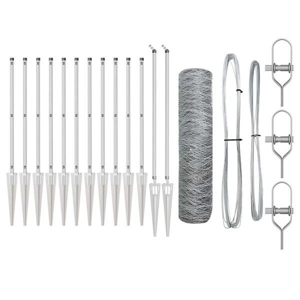 vidaXL Ogrodje s stebri srebrna 0.8 x 25 m Jeklo s PVC premazom