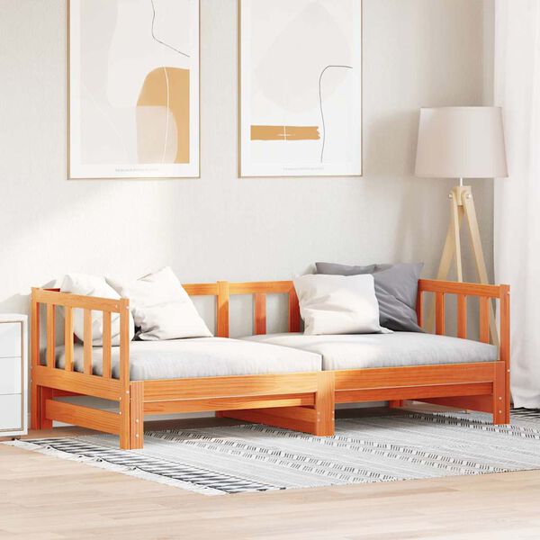 vidaXL Raztegljiva dnevna postelja Voskast rjav 203.5 x 164 x 66 cm