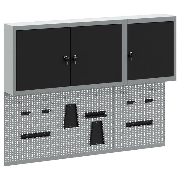 vidaXL Komplet omare in pegboard 5 pcs Črna 150 x 20 x 115 cm Jeklo