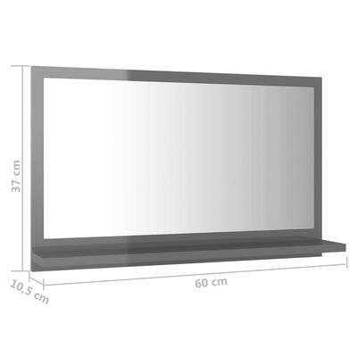 vidaXL Kopalniško ogledalo visok sijaj sivo 60x10,5x37 cm iverna pl.