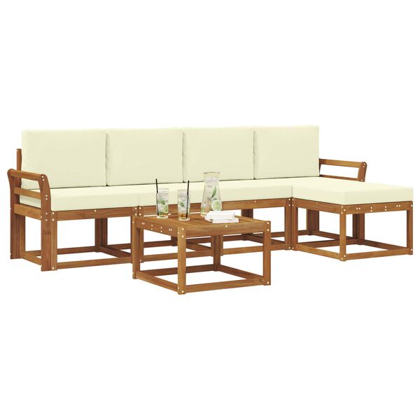 vidaXL Zunanja garnitura za sedenje z blazino 6 pcs Naravna in smetana