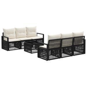 vidaXL Vrtna sedežna garnitura 7 kos Črna 55 x 55 x 37 cm poli ratan