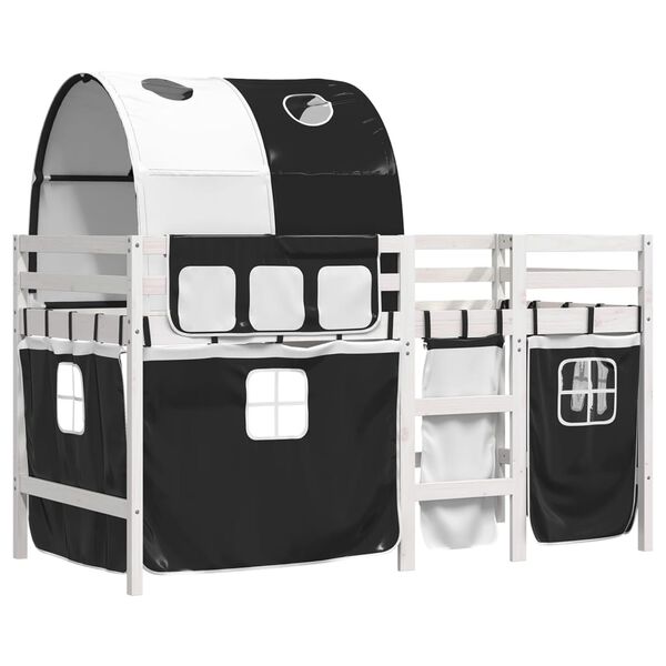 vidaXL Otro&scaron;ki pograd s tunelom bel in črn 90x200 cm trdna borovina