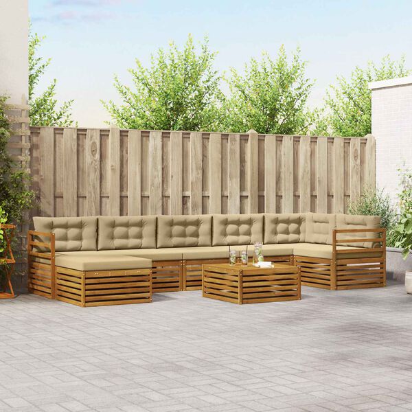 vidaXL Sedežne garniture 8 pcs Naravna in bež Masiven les akacije