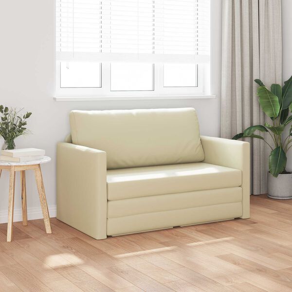 vidaXL Sofa postelja 110cm krema Umetno usnje