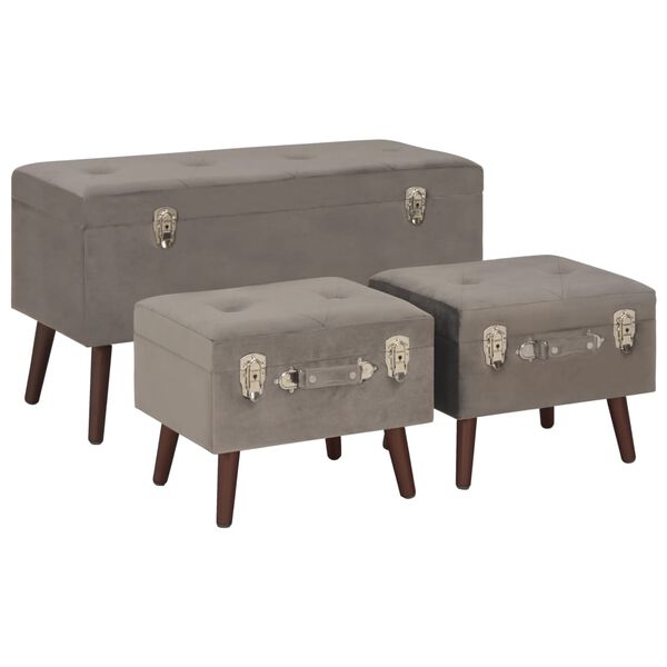 vidaXL Stolčki s prostorom za shranjevanje 3 kosi siv žamet