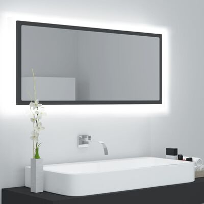 vidaXL LED kopalniško ogledalo sivo 100x8,5x37 cm akril
